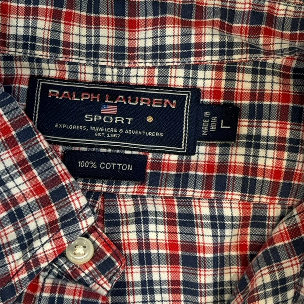 Ralph Lauren Sport Men’s Red, White & Blue Button Down Shirt Size Large - Picture 5 of 7